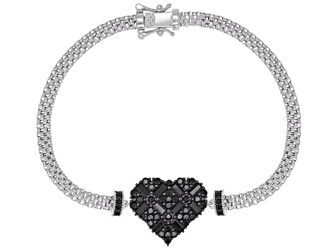 Black spinel rhodium over sterling silver heart bracelet 2.06ctw