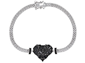 Black spinel rhodium over sterling silver heart bracelet 2.06ctw