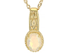 Multicolor Ethiopian Opal 18K yellow gold Over Sterling Silver Pendant With Chain 0.85ctw
