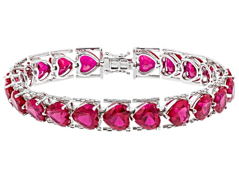 Red Lab Created Ruby Rhodium Over Silver Bracelet 33.66ctw