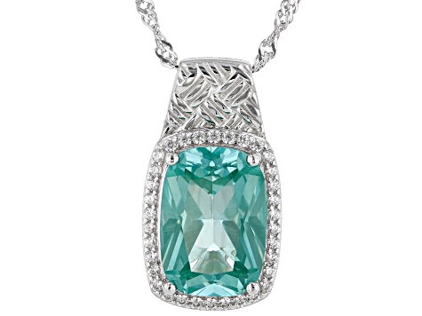 Green Lab Created Spinel Rhodium Over Silver Pendant With Chain 6.58ctw
