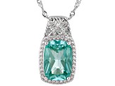Green Lab Created Spinel Rhodium Over Silver Pendant With Chain 6.58ctw