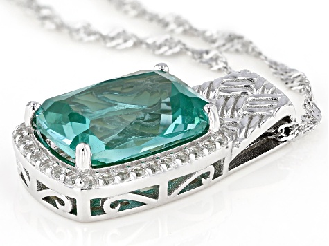 Green Lab Created Spinel Rhodium Over Silver Pendant With Chain 6.58ctw