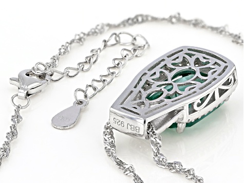 Green Lab Created Spinel Rhodium Over Silver Pendant With Chain 6.58ctw