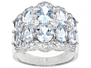 Blue Aquamarine Rhodium Over Silver Band Ring 4.03ctw