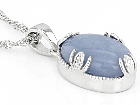 Blue Angelite Rhodium Over Sterling Silver Pendant With Chain