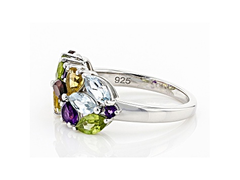 Multi-Gemstone Rhodium Over Sterling Silver Ring 2.60ctw
