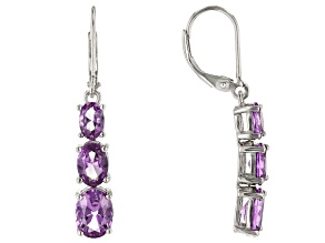 Purple Lab Created Color Change Sapphire Rhodium Over Sterling Silver 3-Stone Earrings 5.41ctw