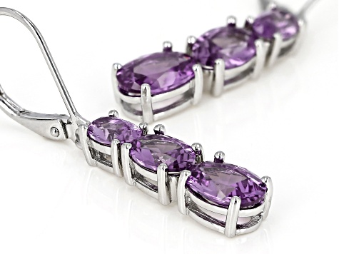 Purple Lab Created Color Change Sapphire Rhodium Over Sterling Silver 3-Stone Earrings 5.41ctw