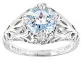 Blue aquamarine rhodium over sterling silver solitaire ring 1.56ct