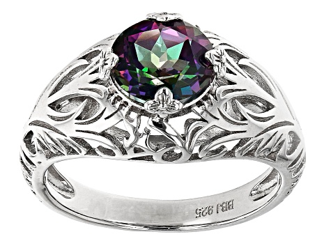 Mystic Fire® Green Topaz Rhodium Over Sterling Silver Solitaire Ring 2.00ct