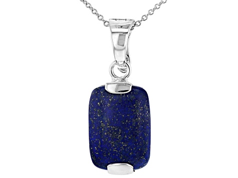 Blue lapis lazuli rhodium over silver enhancer with chain