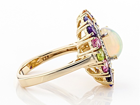 Multi-color Ethiopian Opal 18k Yellow Gold Over Sterling Silver Ring 3.72ctw