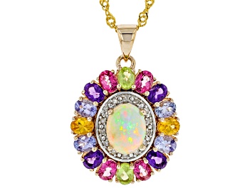 Picture of Multi-Color Opal 18k Yellow Gold Over Silver Pendant With Chain 3.72ctw