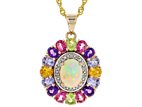 Multi-Color Opal 18k Yellow Gold Over Silver Pendant With Chain 3.72ctw