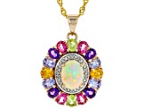 Multi-Color Opal 18k Yellow Gold Over Silver Pendant With Chain 3.72ctw