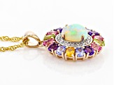 Multi-Color Opal 18k Yellow Gold Over Silver Pendant With Chain 3.72ctw