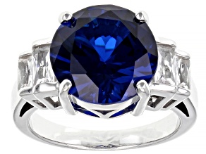 Blue Lab Created Spinel Rhodium Over Sterling Silver Ring 6.29ctw