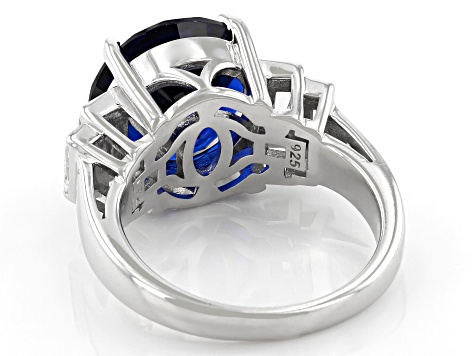 Blue Lab Created Spinel Rhodium Over Sterling Silver Ring 6.29ctw