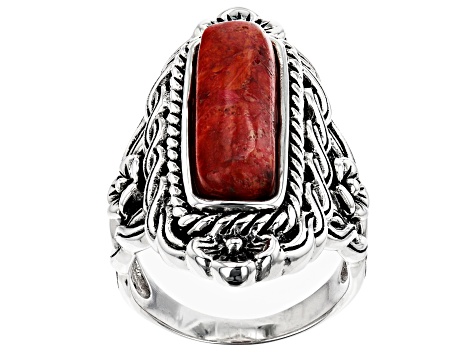 Red Coral Sterling Silver Ring.