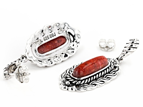 Red Coral Sterling Silver Earrings.