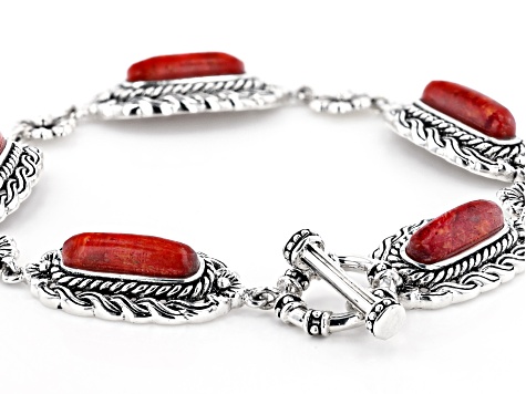 Red Coral Sterling Silver Bracelet