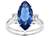 Blue Color Change Fluorite Rhodium Over Sterling Silver 3-Stone Ring 4.31ctw