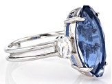 Blue Color Change Fluorite Rhodium Over Sterling Silver 3-Stone Ring 4.31ctw