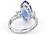 Blue Color Change Fluorite Rhodium Over Sterling Silver 3-Stone Ring 4.31ctw