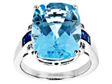 Sky Blue Topaz, Lab Blue Spinel & Lab White Sapphire Rhodium Over Sterling Silver Ring 10.75ctw
