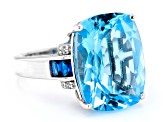 Sky Blue Topaz, Lab Blue Spinel & Lab White Sapphire Rhodium Over Sterling Silver Ring 10.75ctw
