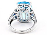 Sky Blue Topaz, Lab Blue Spinel & Lab White Sapphire Rhodium Over Sterling Silver Ring 10.75ctw