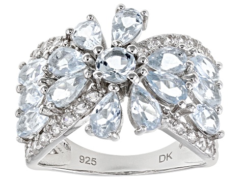 Blue Aquamarine Rhodium Over Sterling Silver Ring 3.03ctw