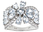 Blue Aquamarine Rhodium Over Sterling Silver Ring 3.03ctw