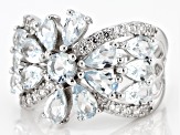Blue Aquamarine Rhodium Over Sterling Silver Ring 3.03ctw