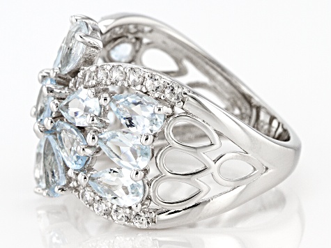 Blue Aquamarine Rhodium Over Sterling Silver Ring 3.03ctw