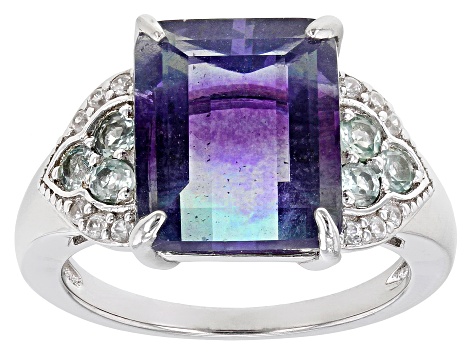 Bi-Color Fluorite Rhodium Over Sterling Silver Ring. 6.59ctw