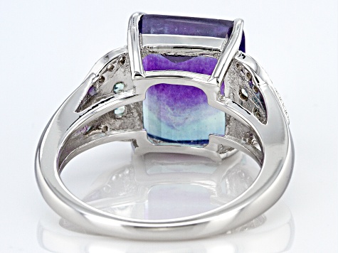 Bi-Color Fluorite Rhodium Over Sterling Silver Ring. 6.59ctw