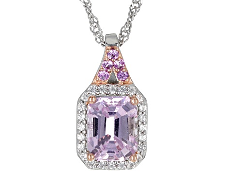 Pink Kunzite Rhodium Over Sterling Silver Pendant Chain 2.79ctw