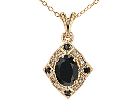Black Spinel 18K Yellow Gold Over Silver Pendant With Chain 1.50ctw