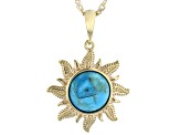 Blue Composite Turquoise 18k Yellow Gold Over Silver Pendant With Chain