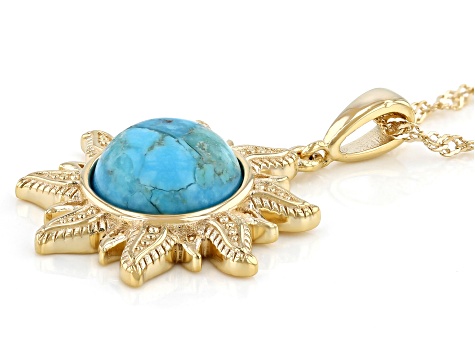 Blue Turquoise 18k Yellow Gold Over Silver Pendant With