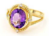 Oval African Amethyst With White Diamond Accent 18K Yellow Gold Over Silver Ring 3.01ctw