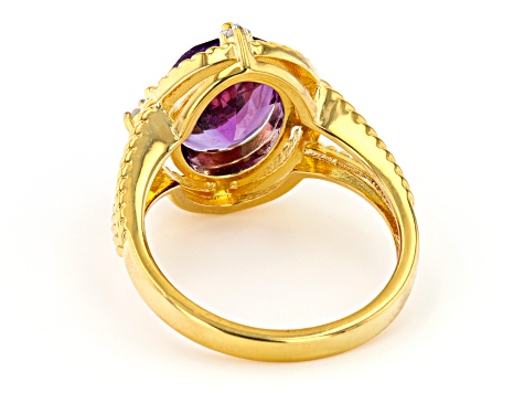 Oval African Amethyst With White Diamond Accent 18K Yellow Gold Over Silver Ring 3.01ctw