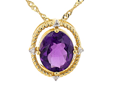 African Amethyst With White Diamond 18K Yellow Gold Over Silver Necklace 2.83ctw