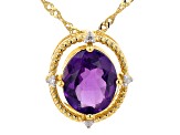 African Amethyst With White Diamond 18K Yellow Gold Over Silver Necklace 2.83ctw