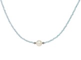 Blue Aquamarine Rhodium Over Sterling Silver Beaded Necklace