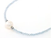 Blue Aquamarine Rhodium Over Sterling Silver Beaded Necklace