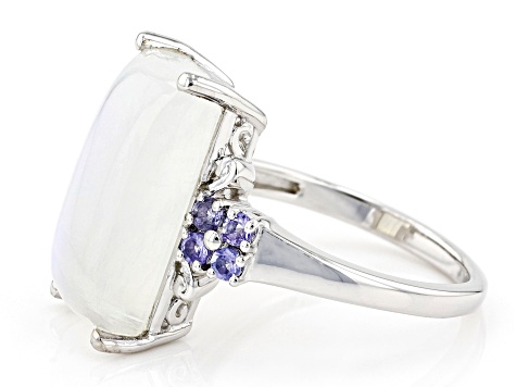 White Rainbow Moonstone Rhodium Over Sterling Silver Ring 0.32ctw