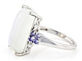 White Rainbow Moonstone Rhodium Over Sterling Silver Ring 0.32ctw